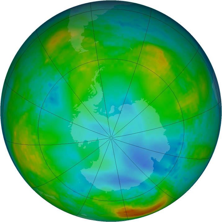 Antarctic ozone map for 15 July 1990